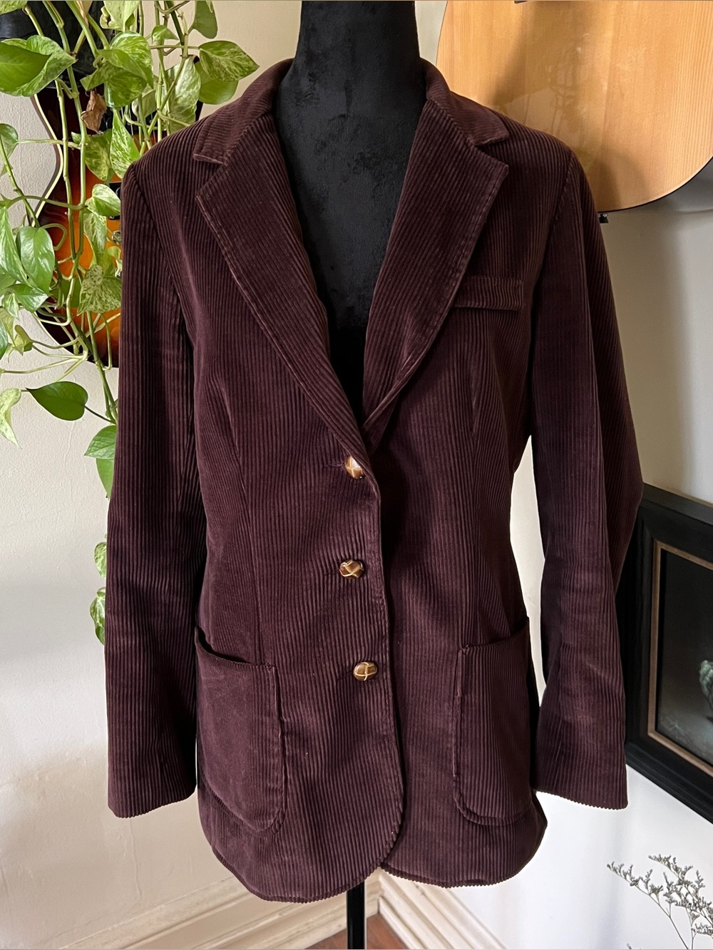 Vtg 70s Barclay Square Brown Maroon Corduroy Blazer Jacket - Size Medium